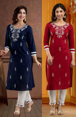 SISTO Women Embroidered Straight Kurta(Multicolor)