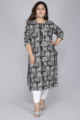 Gs Fashions Women Printed Straight Kurta(Black)