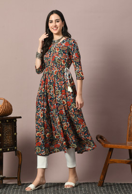 METAFAB Women Printed Anarkali Kurta(Blue)