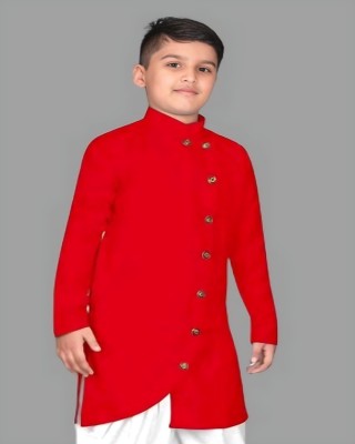 KR24ENTERPRISE Boys Solid Straight Kurta(Red)