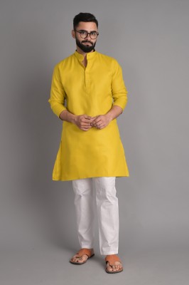 FUBAR Men Solid Straight Kurta(Yellow)