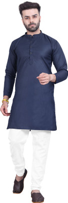 SYLER Men Solid Straight Kurta(Dark Blue)