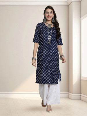 1 Stop Fashion Women Self Design A-line Kurta(Dark Blue)