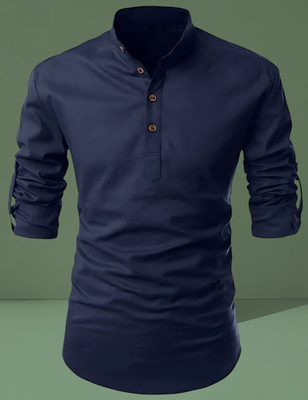 TRADITIONALLOVE Men Solid Straight Kurta(Blue)