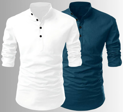 Fashion Marts Men Solid Straight Kurta(White, Dark Green)
