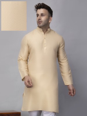 Hangup Men Solid A-line Kurta(Brown)