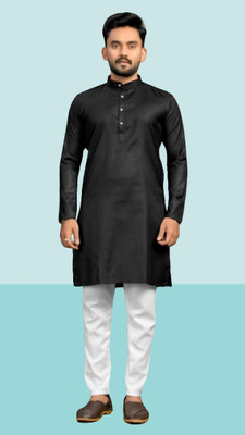 M Biswas Men Solid A-line Kurta(Black)