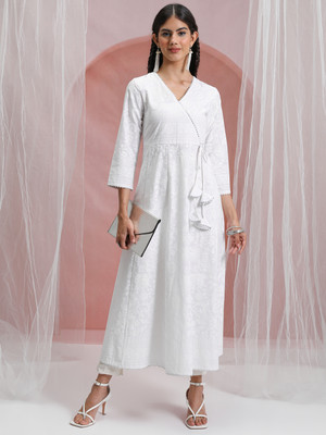 Vishudh Women Printed Anarkali Kurta(White)