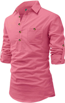 VIMASUTI Men Solid A-line Kurta(Pink)