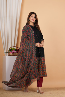 Yash Gallery Women Printed A-line Kurta(Black)
