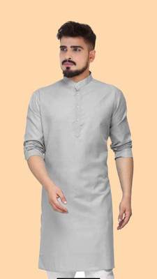 HouseOfCommon Men Solid A-line Kurta(Grey)