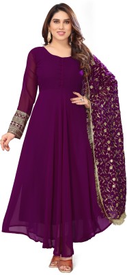 J S CREATION Women Embroidered Anarkali Kurta(Purple)