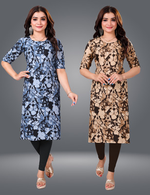 Sargam Women Printed Straight Kurta(Brown)