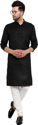 Vibhuti Men Solid Straight Kurta(Black)