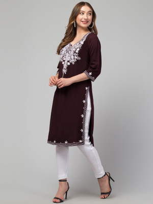 DIAMOND RUBY Women Embroidered A-line Kurta(Purple)