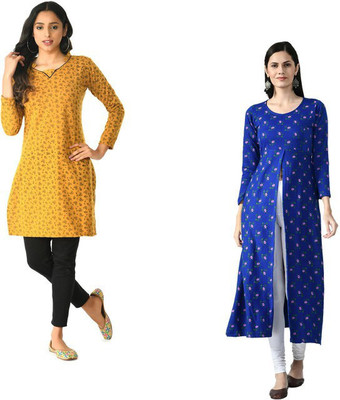 Indeweaves Women Printed A-line Kurta(Multicolor)