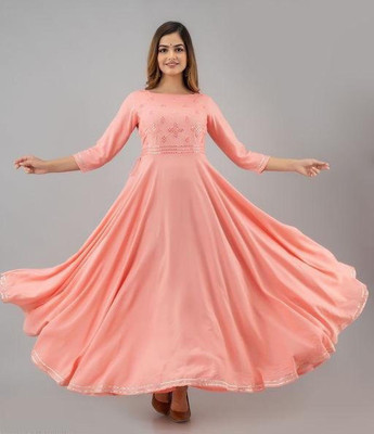 jaiambycreation Women Embroidered Anarkali Kurta(Pink)