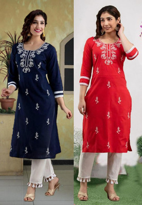 SISTO Women Embroidered Straight Kurta(Multicolor)