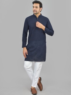 QuaClo Men Solid Straight Kurta(Dark Blue)