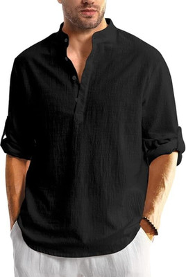 FireFish Men Solid A-line Kurta(Black)