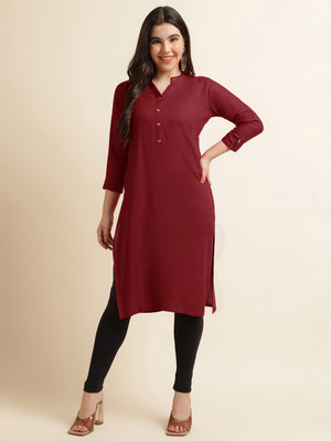 Fabclub Women Solid Straight Kurta(Maroon)