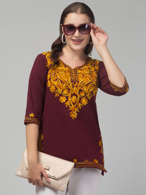 DIAMOND RUBY Women Embroidered Straight Kurta(Purple)