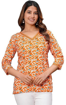 ESTROX Women Printed, Floral Print Tunic Kurta(Maroon)