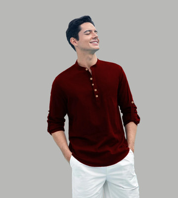 HOC's Men Solid Straight Kurta(Maroon)