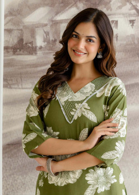 Udati Kaliya Women Printed Straight Kurta(Light Green)