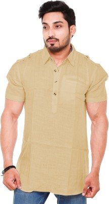 Twist99 Men Solid Straight Kurta(Beige)