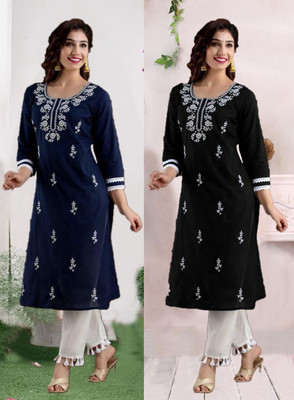 SISTO Women Chikan Embroidery A-line Kurta(Multicolor)