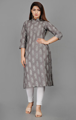 METAFAB Women Printed Straight Kurta(Grey)