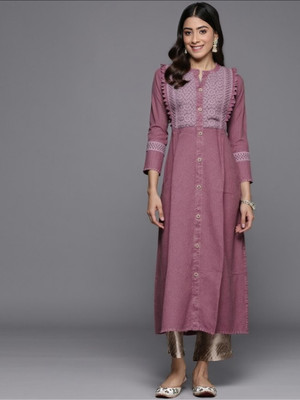 PP Vastram Women Washed A-line Kurta(Brown)
