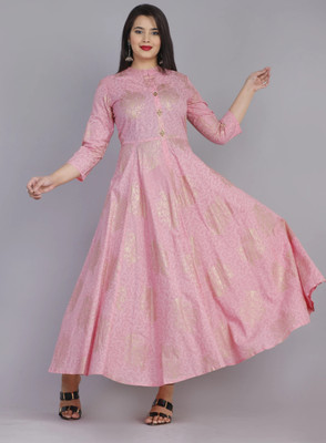 Khwaish Women Printed Anarkali Kurta(Pink)