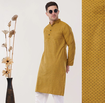 Zargnut Attire Men Self Design Straight Kurta(Yellow)