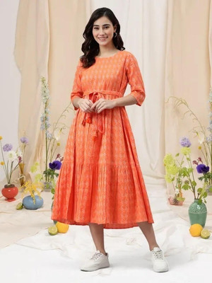 ASHISH PRINT Women Printed A-line Kurta(Orange)