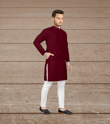 Shree Dutt Creation Men Solid Straight Kurta(Maroon)