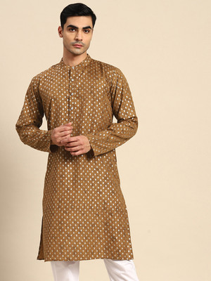 ANOUK Men Printed Straight Kurta(Brown)