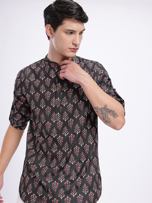 Anouk Rustic Men Printed Straight Kurta(Black)