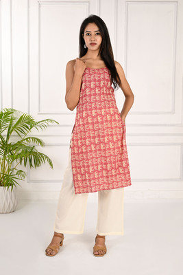 REAM Women Printed Straight Kurta(Pink)