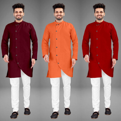 DIAMOND CLUSTER Men Self Design Trail Cut Kurta(Multicolor)