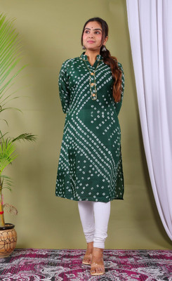 Parth f Women Bandhani A-line Kurta(Green)