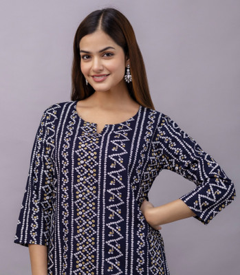 Zyla Women Printed Straight Kurta(Blue)