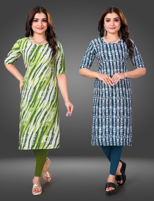 MOBHISA Women Printed Straight Kurta(Light Blue)