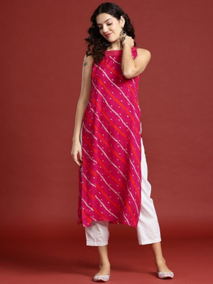 ANOUK Women Printed Straight Kurta(Pink)