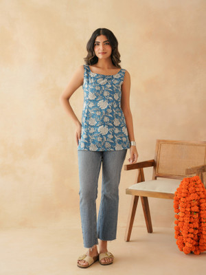 GOODHAND Women Printed Straight Kurta(Dark Blue)