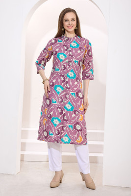 Keshubaba Women Printed Straight Kurta(Purple)
