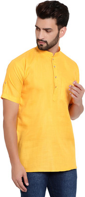 Sadree Men Solid Straight Kurta(Yellow)