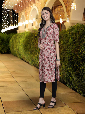 1 Stop Fashion Women Self Design A-line Kurta(Maroon, Pink)