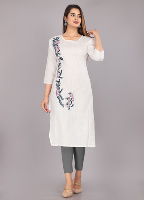 Mehsoos Women Embroidered Straight Kurta(White)